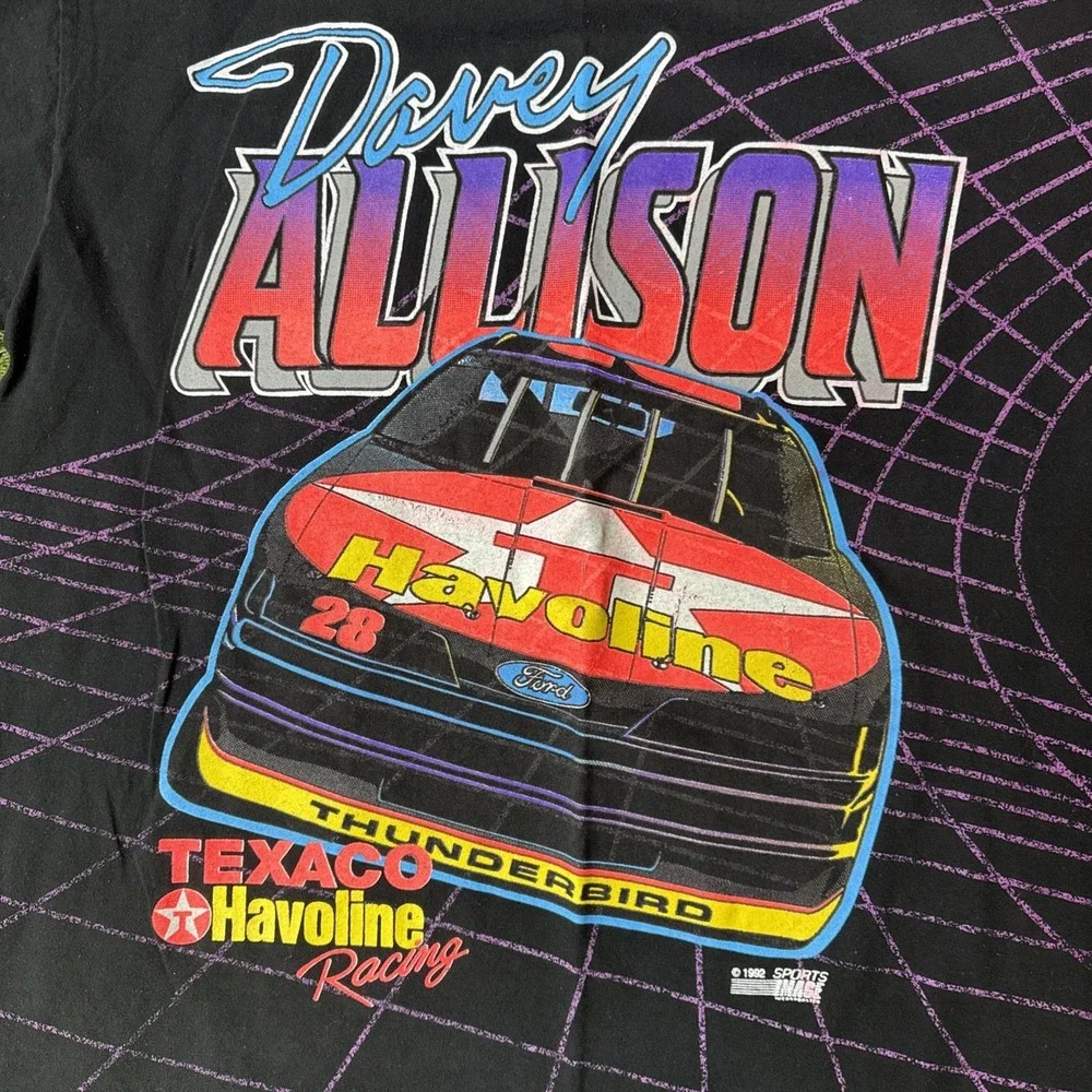Vintage 1992 Davey Allison Havoline Texaco All Over Print Shirt SS Black XL Neon